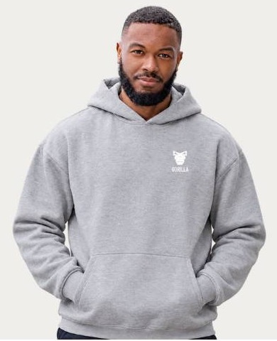A man in a light grey Gorilla hoodie